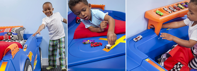 Illustration for article titled This Race Car Bed Is a Giant Extension Of Your Kid's Hot Wheels Tracks